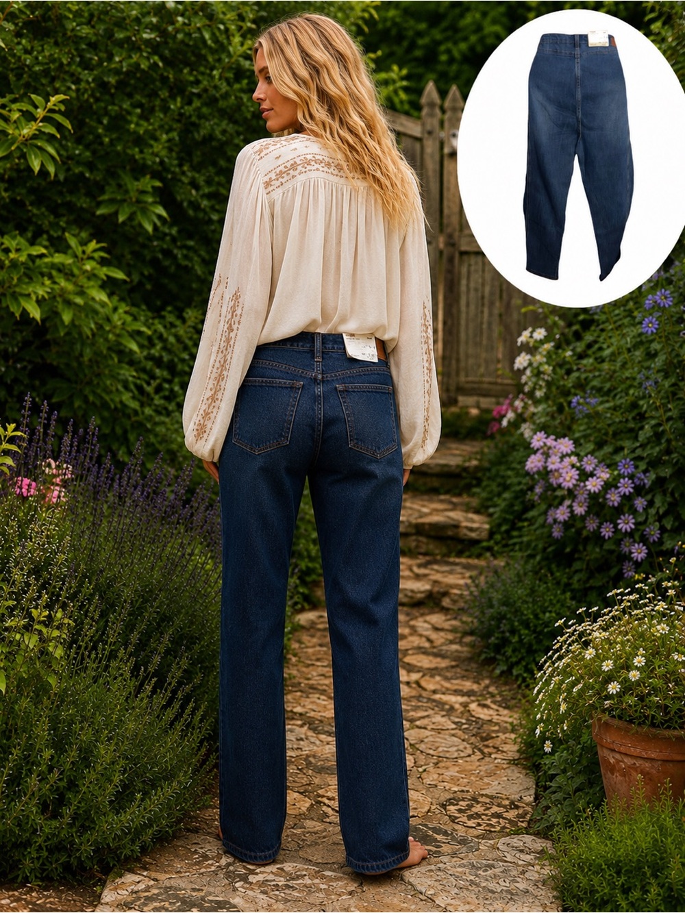 Umgee 9 Dark Blue Straight-Leg High-Rise Jeans - Picture 2 of 6
